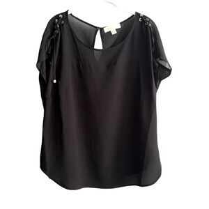 Michael Kors Split Sleeve Blouse Lace-up Shoulder Black Size M